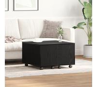 HETFTJN Tavolino da Salotto Quadrato in Legno Nero Rovere 60x60x38 cm con Piano Allungabile, Ruote e Cassetto Nascosto per Soggiorno Moderno