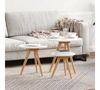 HETFTJN Tavolino da Salotto Rotondo Set di 3 Bianco in Legno MDF con Gambe Legno Massello, Design Minimalista, Tavolino Piccolo da Caffè per Interni, Diametro 50 cm