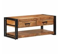 HETFTJN Tavolino da Salotto Tavolino Esterno Piccolo 90x50x38 cm Legno Massello Acacia Cornice Ferro Verniciato Design Industriale Robusto Stabile per Soggiorno Balcone Giardino Piscina