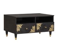HETFTJN Tavolino nero 80 x 54 x 40 cm legno massello mango con spazio e gambe in ottone moderna credenza per soggiorno, camera da letto, ufficio