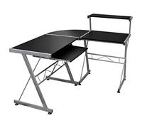 HETFTJN Tavolo angolare per computer nero, 132 x 112 x 99 cm, legno/acciaio, montaggio a scelta, scrivania da gioco con tastiera e ripiano superiore per casa, ufficio, soggiorno, camera dei ragazzi