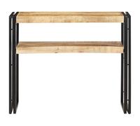 HETFTJN Tavolo Consolle 90x30x75 cm in Legno Massello di Mango e Ferro | Credenza stretta a due ripiani per ingresso o soggiorno, ideale per sistemare libri, piante e oggetti decorativi.
