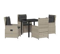 HETFTJN Tavolo da pranzo da giardino, 7 pezzi, design moderno, in polyrattan di sicurezza, 160 x 80 cm, grigio chiaro, sedie con schienale regolabile, per balcone, terrazza e piccole aree esterne