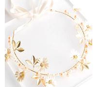 HETHLIF Copricapo da Sposa, Elegante Tralcio Floreale per Capelli con Perle Finte con Nastro Regolabile, Tessuto Morbido e Lega, per le Donne, Feste di Compleanno, Feste di Matrimonio
