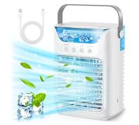 Hethlif Ventola di Raffreddamento Evaporativo con Umidificatore Incorporato e Luce Notturna a LED, Impostazioni a 3 velocità, Serbatoio d'acqua 700 Ml di 700 Ml, per Uso Interno Ed Esterno