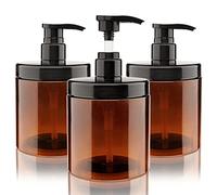 Hethyo Dispenser a pompa, 3 pezzi, 500 ml, ricaricabili, in plastica, a bocca larga, stile vasetto, senza BPA, vuote, per bagno, doccia, lozioni, shampoo, balsamo (marrone