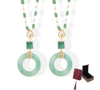 Hetian Jade Prayer Peace Buckle, Fashionable Statement Necklace for Women, Sweater Chain Clothing Pendant, Fashionable Jade Pendant Necklace (2PCS,Green)