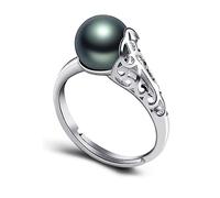 HETICA Anelli di perle nere da donna, argento 8 mm anelli di perle nere per le donne anello aperto regolabile anello donna gioielli moda regalo, Rame, Perla nera