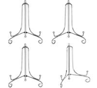 Hetoco 4 Pollici Ferro Supporto Cavalletto Decorativo per foto, piatti, cornici, libri di cucina, piatti decorativi, tablet e arte, argento 4 Pezzi