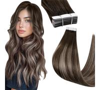 Hetto Extension Capelli Veri Biadesivo Balayage Marrone Extension Capelli Umani Biadesivo Invisibile #4/18/4 Balayage Marrone Scuro a Biondo Caramello 30g 20pcs