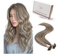 Hetto Extension Capelli Veri Cheratina 35 cm 50g 50 ciocche Marrone Chiaro con Biondo Extension Keratin Capelli Umani Remy Lisci U Tip Hair Extension #p8/24