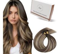 Hetto Extension Capelli Veri Cheratina Balayage Marrone medio & Biondo con Riflessi - Remy Capelli Umani U Tip Estensioni, Invisibile Adesive, Look Naturale per Uso Quotidiano 50g 50ciocche 55cm