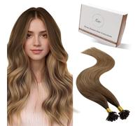 Hetto Extension Capelli Veri Cheratina Marrone chiaro & Biondo chiaro con riflessi - Remy Capelli Umani U Tip Estensioni, Invisibile Adesive, Look Naturale per Uso Quotidiano 50g 50ciocche 50cm