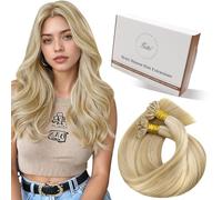Hetto Extension Capelli Veri Cheratina Marrone dorato chiaro & Biondo chiaro con riflessi - Remy Capelli Umani U Tip Estensioni, Invisibile Adesive, Look Naturale per Uso Quotidiano 50g 50ciocche 35cm