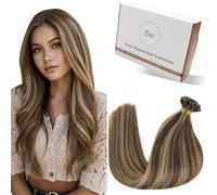 Hetto Extension Capelli Veri Cheratina Marrone medio & Biondo dorato con riflessi - Remy Capelli Umani U Tip Estensioni, Invisibile Adesive, Look Naturale per Uso Quotidiano 50g 50ciocche 55cm