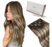 Hetto Extension Capelli Veri Clip 45cm 120g 7pcs Extension Capelli Clip Balayage Marrone Scuro a Marrone Chiaro e Biondo Remy Lisci Estensioni Dei Capelli Umani Reali Fascia Unica Invisibile #3/8/24