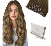 Hetto Extension Capelli Veri Clip 45cm 80g 5pcs Extension Capelli Clip Marrone Ombre a Marrone Chiaro con Biondo Remy Lisci Estensioni Dei Capelli Umani Reali Fascia Unica Invisibile #6/8/14