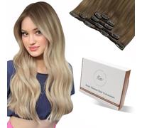 Hetto Extension Capelli Veri Clip 55cm 80g 5pcs Extension Capelli Clip Balayage Marrone Chiaro a Bionda Platino Remy Lisci Estensioni Dei Capelli Umani Reali Fascia Unica Invisibile #8/18/60