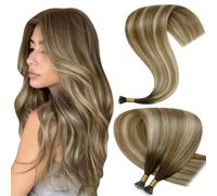 Hetto Extension Capelli Veri Nano Ring Balayage da Marrone scuro a Biondo cenere chiaro - Remy Capelli Umani Estensioni, Invisibile Adesive, Look Naturale per Uso Quotidiano 50g 50ciocche 60cm