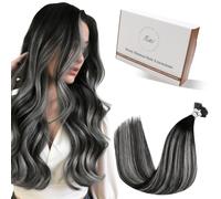 Hetto Extension Capelli Veri Nano Ring Balayage Nero & Argento - Remy Capelli Umani Estensioni, Invisibile Adesive, Look Naturale per Uso Quotidiano 50g 50ciocche 50cm