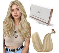 Hetto Extension Capelli Veri Nano Ring Marrone dorato chiaro & Biondo chiaro con riflessi - Remy Capelli Umani Estensioni, Invisibile Adesive, Look Naturale per Uso Quotidiano 50g 50ciocche 60cm