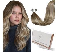 Hetto Extension Capelli Veri Nanoring Balayage Marrone Chiaro Con Biondo Platino a Marrone Chiaro 45cm 40g 50 Ciocche Extension Capelli Umani Nano Invisibili Remy Lisci #8/60/8