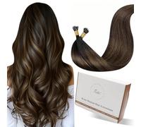 Hetto Extension Capelli Veri Nanoring Marrone Scuro Balayage Marrone Medio 40cm 40g 50 Ciocche Extension Capelli Umani Nano Invisibili Remy Lisci #2/8/2