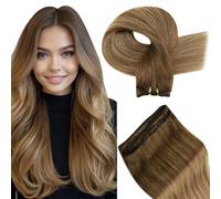 Hetto Extension Capelli Veri Tessitura 45cm Marrone Clairo Balayage Extension Capelli Tessitura Capelli Veri 100g Extension Capelli Tessitura Marrone Medio a Marrone Chiaro e Biondo Scuro #6/8/14