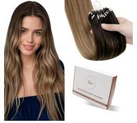Hetto Extension Microring Capelli Veri Balayage Castano Scuro fino a Castano e Biondo 55cm 40g 50 Ciocche Extension Capelli Umani Micro Invisibili Remy Lisci #2/6/18