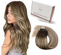 Hetto Extension Microring Capelli Veri Balayage Marrone Più Scuro à Marrone Chiaro avec Biondo Medio 30cm 40g 50 Ciocche Extension Capelli Umani Micro Invisibili Remy Lisci #3/8/22
