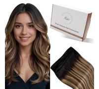 Hetto Extension Tessitura Capelli Veri Balayage Extension Capelli Veri Tessitura Umani Lisci Remy Nero Naturale a Marrone Cioccolato con Biondo Caramello 30cm 70g #1b/6/27