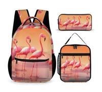 HETVBNS A Flock of Flamingos Set di 3 pezzi, zaino resistente isolato, borsa per il pranzo, astuccio portatile per uomini e donne