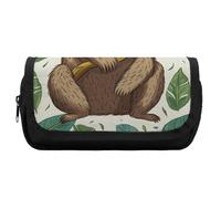 HETVBNS Adorabile astuccio con bradipo extra large, astuccio a doppio strato con cerniera, borsa portatile per cosmetici per viaggi, organizer per cancelleria da ufficio per donne e uomini