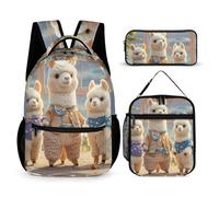 HETVBNS Alpacas Together, set di 3 pezzi, zaino resistente, borsa termica per il pranzo, astuccio portatile per uomini e donne