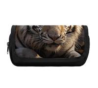 HETVBNS Animal Tiger - Astuccio extra large, a doppio strato, con cerniera, per cosmetici, viaggi, cancelleria da ufficio, per donne e uomini