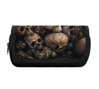 HETVBNS Astuccio a forma di teschio extra large, astuccio a doppio strato con cerniera, astuccio portatile per cosmetici, per viaggi, cancelleria da ufficio, per donne e uomini