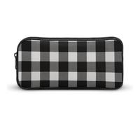 HETVBNS Astuccio a quadri bianco e nero con cerniera di grande capacità, organizer per matite resistente, piccola borsa cosmetica portatile per ufficio, viaggi
