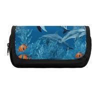 HETVBNS Astuccio blu con delfini extra large, astuccio a doppio strato con cerniera, borsa portatile per cosmetici da viaggio, organizer per cancelleria da ufficio per donne e uomini