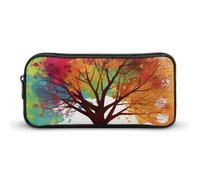 HETVBNS Astuccio con albero colorato, grande capacità, con cerniera, organizer per matite resistente, piccola borsa per cosmetici portatile per ufficio, viaggi