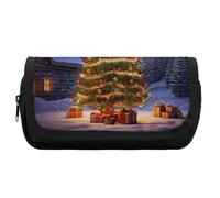 HETVBNS Astuccio con albero di Natale, extra large, astuccio a doppio strato con cerniera, borsa portatile per cosmetici, per viaggi, cancelleria da ufficio, per donne e uomini