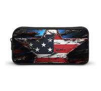 HETVBNS Astuccio con bandiera e stelle, grande capacità, con cerniera, organizer per matite resistente, piccola borsa per cosmetici portatile per ufficio, viaggi
