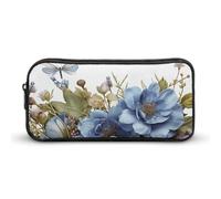 HETVBNS Astuccio con cerniera di grande capacità, con fiori blu e libellula, organizer per matite resistente, piccola borsa per cosmetici portatile per ufficio, viaggi