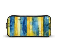 HETVBNS Astuccio con cerniera di grande capacità, con motivo giallo e blu, organizer per matite resistente, piccola borsa cosmetica portatile per ufficio, viaggi