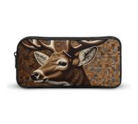 HETVBNS Astuccio con cerniera di grande capacità, motivo: cervo su sfondo marrone, organizer per matite resistente, piccola borsa per cosmetici portatile per ufficio, viaggi