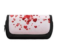 HETVBNS Astuccio con cuori rossi cadenti, extra large, astuccio a doppio strato con cerniera, borsa portatile per cosmetici per viaggi, organizer per cancelleria da ufficio per donne e uomini