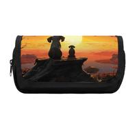 HETVBNS Astuccio con elefante e cane Watch The Sunset extra large, astuccio a doppio strato con cerniera, borsa portatile per cosmetici per viaggi, organizer per cancelleria da ufficio per donne e