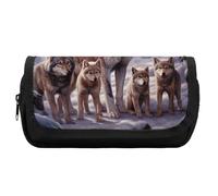 HETVBNS Astuccio con famiglia di lupi, extra large, astuccio a doppio strato con cerniera, borsa portatile per cosmetici, per viaggi, cancelleria da ufficio, per donne e uomini