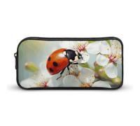 HETVBNS Astuccio con farfalla e coccinella e fiore, grande capacità, con cerniera, organizer per matite resistente, piccola borsa per cosmetici portatile per ufficio, viaggi