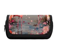 HETVBNS Astuccio con fenicotteri e fiori extra large, astuccio a doppio strato con cerniera, borsa portatile per cosmetici per viaggi, organizer per cancelleria da ufficio per donne e uomini