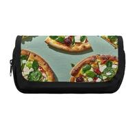 HETVBNS Astuccio con fette di pizza verde, extra large, astuccio a doppio strato con cerniera, borsa portatile per cosmetici, per viaggi, cancelleria da ufficio, per donne e uomini